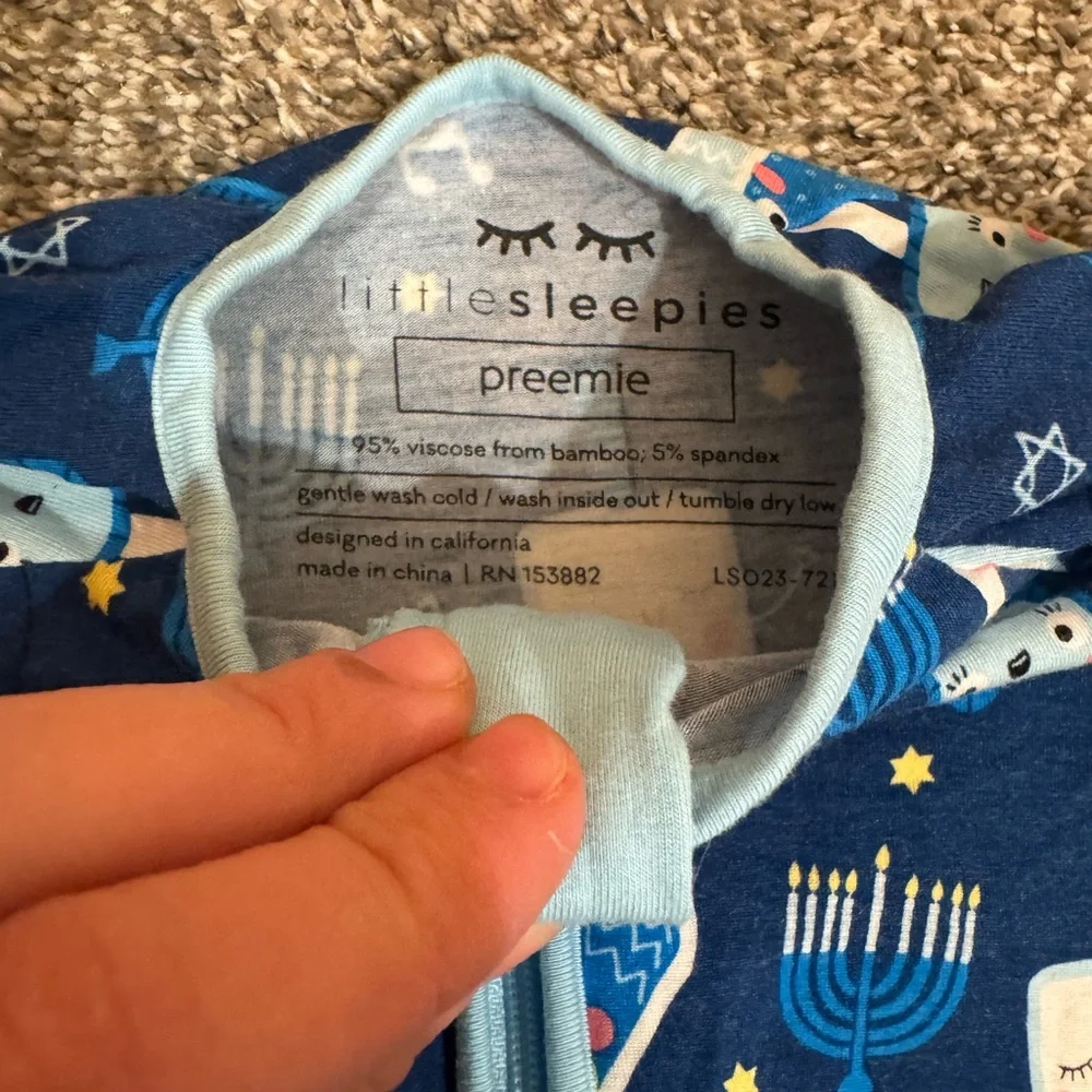 Little Sleepies Hanukkah‎ Dreidels Menorah Bamboo Zippy Preemie Blue Pajamas